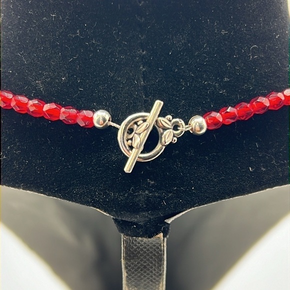 RED NECKLACE WITH AURORA BOREALIS STONE - Picture 4 of 7